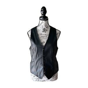 Vintage Black Leather Vest — 1980s Biker, M-L